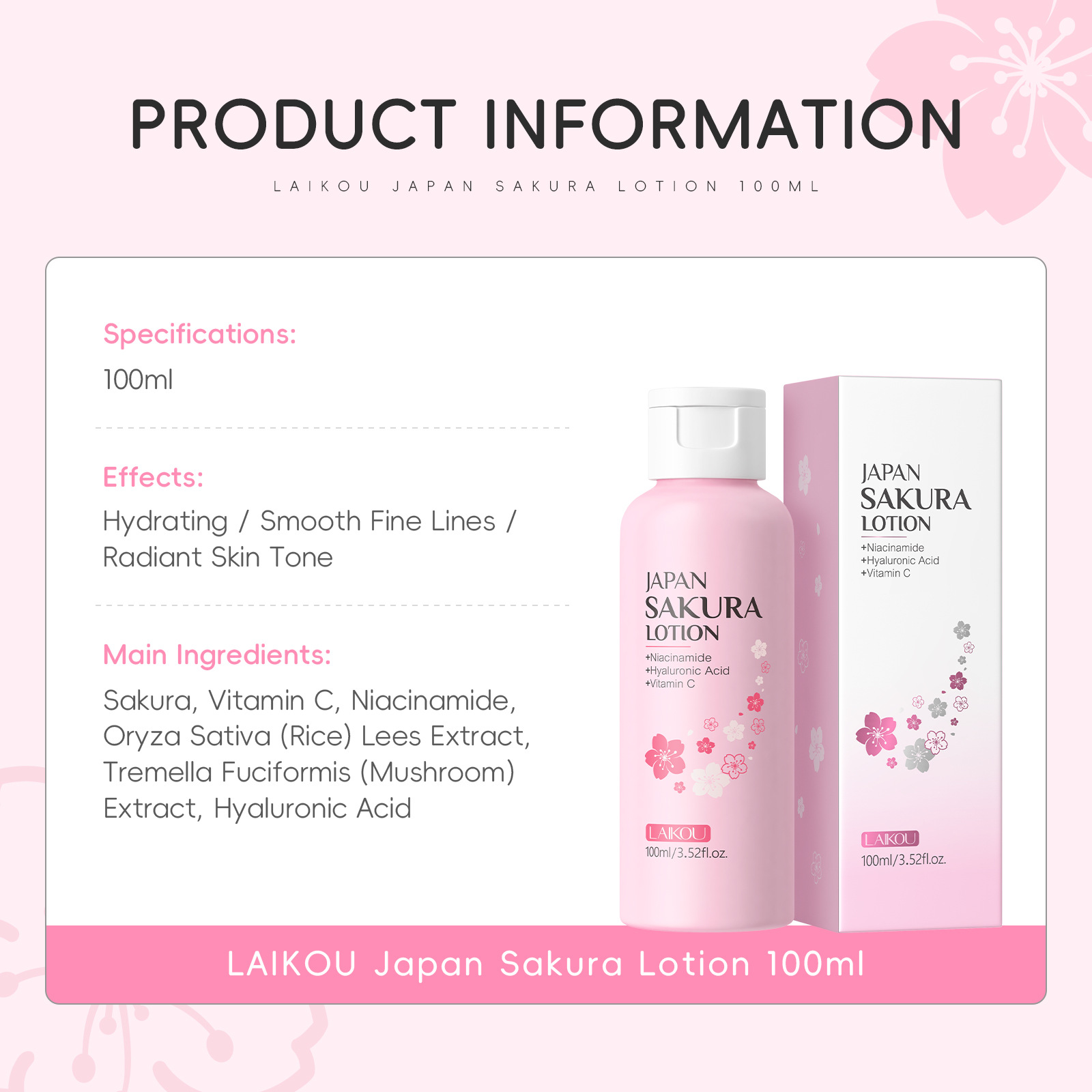 LAIKOU Lozione alla Sakura 100 - Niacinamide Pore Shrinking Essence recensione e prezzo